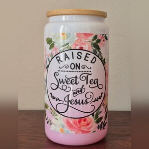 🪻3$/25 Floral Pink Tea Jar with Bamboo Lid